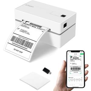 Bluetooth Thermal Shipping Label Printer, 4x6 Portable Thermal Address Label Printer for Small Business, Compatible with iPhone, Android, Windows, Mac Works with Ebay Shopify USPS & More, White
