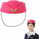 Pink Felt Stewardess Hat Flight Attendant Cap with for Women Costume Party Cosplay Performance