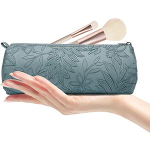 BOYATU PU Leather Cosmetic Bag for Women - Floral Makeup Bag Portable Storage Purse for Makeup Brushes