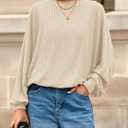 BTFBM Casual Fall Tops for Women 2025 Long Sleeves Solid Shirts Crew Neck Loose Fit Work T Shirt (Beige, XXL)