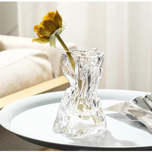 Glass Vase Clear Flower Vases Home 6.25-Inch Unique Flowers Container Modern Decor Aesthetic for Desk Bedroom Balcony Office for Wedding Women Gift,Irregular