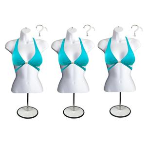 Female Mannequin Torso with Metal Stand Hollow Back Body Stackable Dress Form for Tshirt Display, Countertop, Craft Shows, Photos and Design, S-M Clothing Size (White, Set of 3)