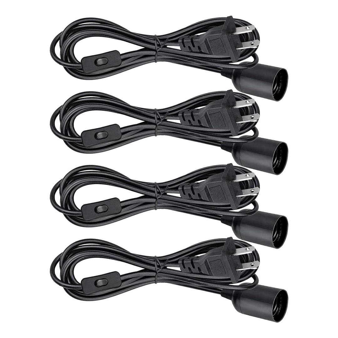Plug in Light Socket - Pendant Hanging Lantern Cord - 8.2Ft Lamp Cord with Switch E26/E27 Extension Cable, Black Light Bulb Socket,4 Pack