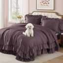 AMBERSPACE King Size Comforter Set Dark Purple, Ruffle Shabby Chic Bedding Set Farmhouse 7 Pieces, All Season Fluffy Bed in a Bag with Sheets, Pillowcases & Shams