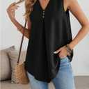 SHENHE Women's Tank Tops V Neck Sleeveless Tunic Top Loose Fit Dressy Flowy Work Blouse (Black, L)