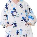 Moinlizy Blanket Hoodie Oversized Wearable Hooded Blanket for Adult Women and Men with Pocket Thick Sherpa Hoodie (White Penguin)