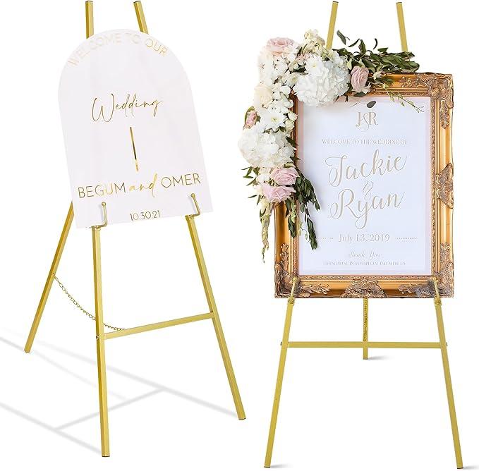ARTASY 57" Gold Easel Stand for Wedding Sign, Adjustable Metal Easel for Display, Poster, Painting Canvas, Portable Large Welcome Sign Stand for Home and Office