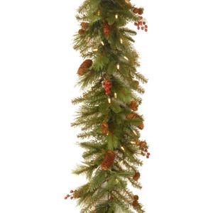 National Tree Company Pre-Lit Artificial Christmas Garland, Green, Evergreen, White Lights, Decorated With Pine Cones, Berry Clusters, Battery Powered, Christmas Collection
