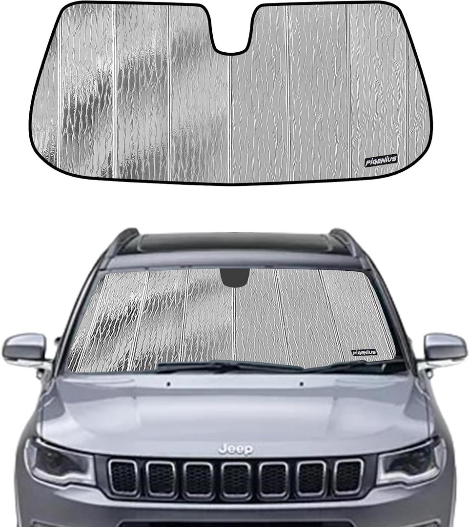 Pigenius Windshield Sunshade for Jeep Compass 2017-2021 (New Body MP), Reversible Silver/Black