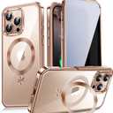 [CD Metal Ring Stand + Built-in Privacy Screen Protector] Magnetic Case for iPhone 16 Pro Max 6.9" [Soft Bumper Full Signal] [Compatible with MagSafe] Full Body Shockproof Clear Case, Desert Gold