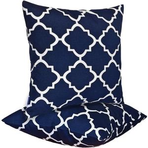 JMGBird Water-Resistant Outdoor Pillows Set of 2, 18x18 inch Durable Navy Blue Grid Pattern Throw Pillows with Inserts for Patio Furniture