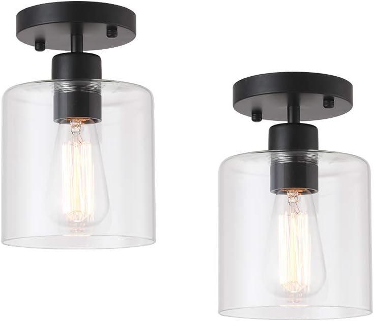 2 Pack Black Modern Semi Flush Mount Ceiling Light, Rustic Ceiling Light Fixture for Closet Hallway Entryway, Hallway Ceiing, Matte Black Finish (6 in)