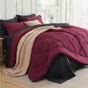 Bedsure Full Size Comforter Set - 7 Pieces Reversible Burgundy and Black Bedding, Full Size Bed Set for All Seasons, Bed in a Bag with Down Alternative Comforter, Sheets, Pillowcases & Shams