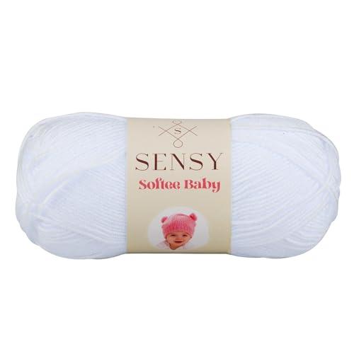 Sensy Softee Baby Yarn, 3.5 oz, 275 Yards, Gauge 3 Light (White)