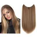 SARLA Invisible Wire Hair Extensions 22 inch Long Synthetic Hairpieces Straight Ash Medium Brown With Ash Blonde Highlight Adjustable Headband for Women No Clip