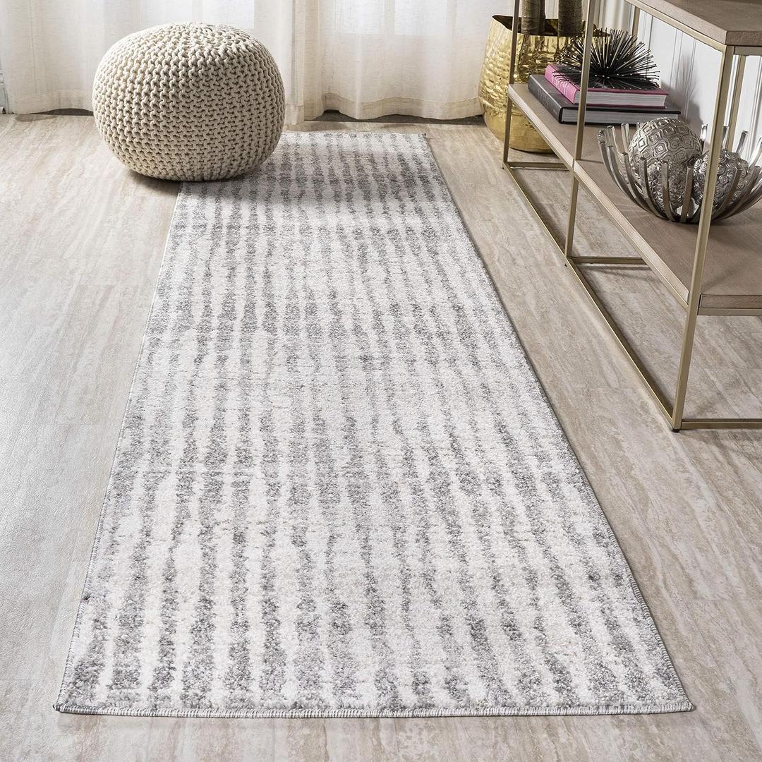 JONATHAN Y Skoura Modern Bold Stripe Beige/Dark Gray Runner Rug, 2x8, Bohemian, Casual, Easy-Cleaning for Living Room, Bedroom, Kitchen, Pet Friendly, Non-Shedding (MOH305A-28)