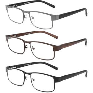 JJWELL 3 Pack Blue Light Blocking Metal Reading Glasses for Men, Anti Computer Glare/Reduce Eyestrain/Dry/Headache, UV Blocking Spring Hinge Readers (Gunmetal Black Brown) 3.00 JJWELL 3 Pack Blue Light Blocking Metal Reading Glasses for Men, Anti Computer Glare/Reduce Eyestrain/Dry/Headache, UV Blocking Spring Hinge Readers (Gunmetal Black Brown) 3.00