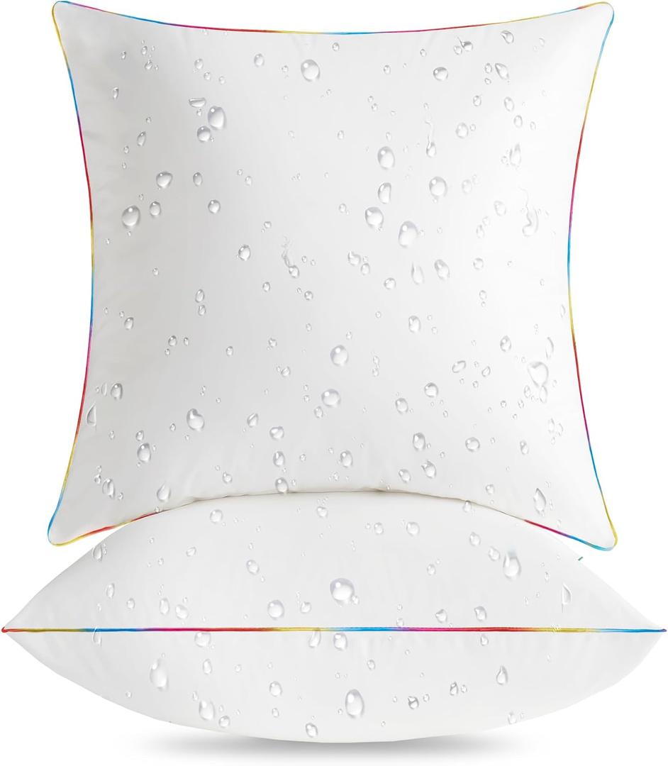 LEBO 26 x 26 Outdoor Waterproof Pillow Inserts - TPU Coated, Soft Fluffy Down Alternative Decorative Pillows for Patio Couch Sofa - White, Pack of 2