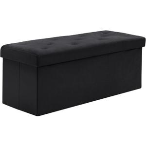 BRIAN & DANY 43 Inches Folding Storage Ottoman Bench, Velvet Ottoman with Storage for Living Room, Long Shoes Bench,Flannelette Footrest Benches Seat (Black)