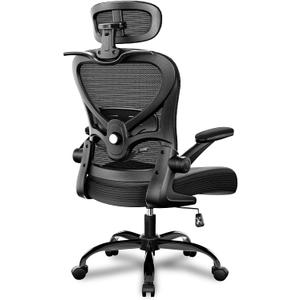 Ergonomic Office Chair with Headrest 3D, Mesh Office Desk Chair with Adjustable Lumbar Support, Computer Chair with Flip up Armrests, 350LBS Capacity - Design for Home/Offices - Black