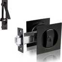 Dontay Pocket Door Lock with Key, Contemporary Entrance Sliding Barn Door Lock Latch, Recessed 2 Sided, 2 3/8" Backset, Flush Handles Hardware (Including Edge Pull, Matte Black, Square - 1 Pack)