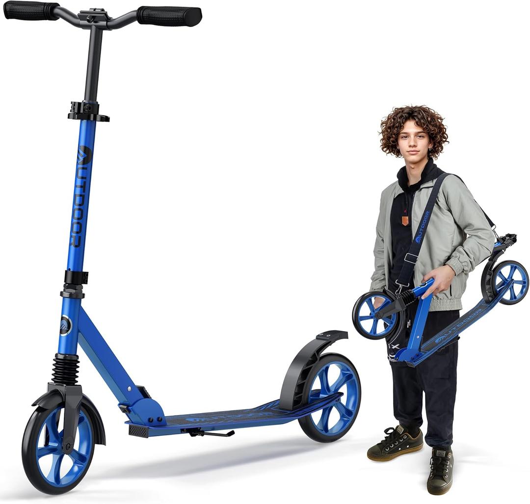 Outdoor Cruiser Kick Scooter for Ages 6+, for Kids, Teens, and Adults, Max Load 250 LBS, Foldable, 8-inch Wheels for Kids and Adults, Dual Suspension, 3 Adjustable Levels, Child Safety Approved, Blue