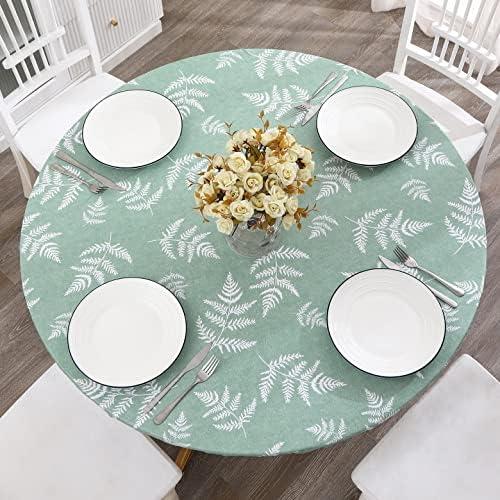 Round Vinyl Fitted Tablecloth with Flannel Backing Elastic Edge Design Table Cover Waterproof Oil-Proof PVC Table Cloth Stain-Resistant Best for 37"-44" Round