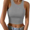 LouKeith Womens Cropped Tank Tops Racerback High Neck Ribbed Cotton Fitted Sleeveless Crop Tank Basic Top Gray S