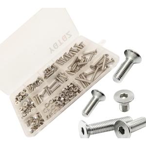 2 x 180pcs M4 x 6/8/10/12/16/18/20/25/30/35/40mm Flat Head Socket Cap Screws Bolts Button Head Socket Cap Screws Nuts Assortment Kit,Stainless Steel (304)