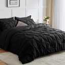 CozyLux Queen Comforter Set 7 Pieces Bed in A Bag Black Premium Comforters Queen Size Bed Set Pintuck Pinch Pleat Complete Bedding Sets with Comforter, Flat Sheet, Fitted Sheet and Pillowcases & Shams