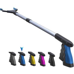 2024 Upgrade PowerGrip T9, Grabber Reacher Tool, Wide Jaw, Foldable, Steel Cable, with 96 Grip Points for Firm Grip, 32" with Magnet (32 Inch (Pack of 1), Blue)