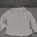 iGENJUN Womens Long Sleeve V Neck Polo Shirts Business Casual Collared Work Top Slim Fitted Basic 2025 Fall Shirt (Medium, White)