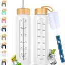 SipZest 32 oz Glass Water Bottle with Straw - Motivational Time Marker & Silicone Sleeve - Reusable Tumbler Includes 2 Bamboo Lids & Fruit Infuser - 1 Pack