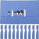 10 Pcs Silverware Organizer,Silver Storage Cloth Felt Flatware Organizer, Silver Protector Bags, Place Setting Roll with Stylish White Ribbon for All Kitchen Cutlery Utensil (Blue)