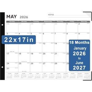 Desk Calendar 2026, KOPEESY 22" x 17" Large Desk Calendar, 18 Mouths From January 2026 to June 2027, Desktop Calendar with Notes and Thick Paper for Home, Office and School