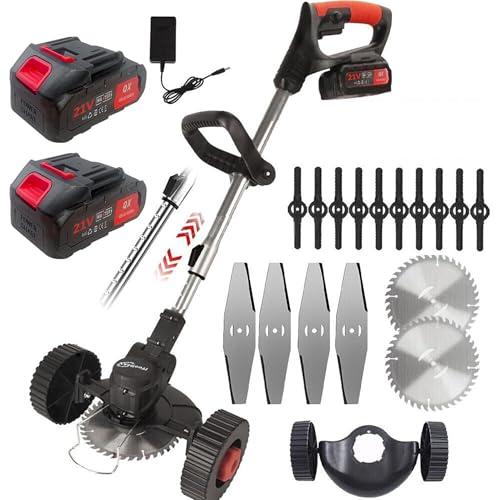 3 in 1 iToolMax Cordless Grass Trimmer, Electric Weed Wacker Cordless, Weed Eater Battery Powered with Two 21V/1500mAh Batteries, Brush Cutter & Grass Trimmer & Lawn Edger with 3 Types of Blades