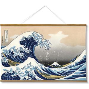 VIYYIEA Extra Large Size Canvas Wall Art, 36x54 The Great Wave off Kanagawa Scroll Hanging Japanese Print, Famous Artwork for Living Room, Bedroom, or Office