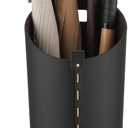 Black Umbrella Holer for Entryway with Drip Tray and 2 Steel Hooks Leahter Tall 22.44 Inches Umbrella Stand Rack Indoor Can Store 10 Golf Umbrellas or Crutches Toy Swords etc