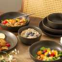 Dinnerware Sets, Stoneware Plates and Bowls Sets, Farmhouse 16 Piece Dish Set for 4, Ceramic Plates Set with Mugs for Kitchen, Scratch Resistant, Dishwasher & Microwave Safe, Matte Black