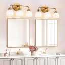 maesta Gold Bathroom Light Fixtures, 3-Light Brushed Gold Vanity Lights with Milk White Tulip Glass Shades, Vintage Bathroom Lights Over Mirror for Bedroom Living Room Hallway