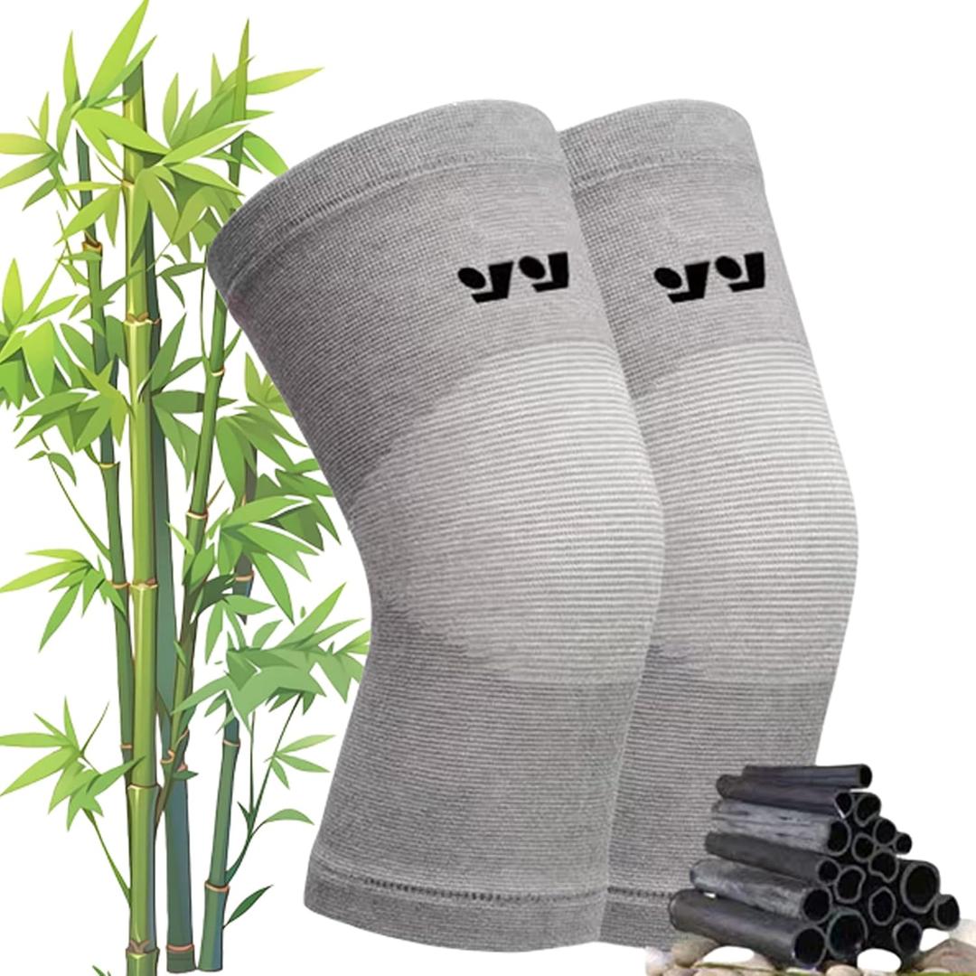 Bamboo Knee Compression Sleeve - Bamboo Knee Sleeves for Men Women - Anti-Slip Compression Knee Sleeve - Elastic Sport Warm Knee Brace (Gray, Medium)