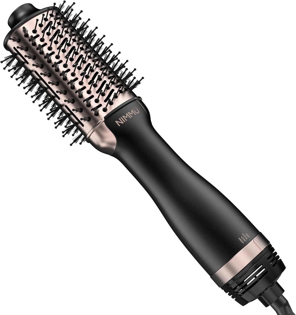Nimmu Hair Dryer Brush Blow Dryer Brush in One, 4 in 1 Hair Dryer and Styler Volumizer for Drying Straightening Curling Volumizing Hair, Upgraded Hot Air Brush with 2.4 Oval Barrel, Black Gold (Rose Gold)
