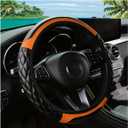Car Steering Wheel Cover, 14.5-15inch Leather Anti-Slip Car Wheel Cover Protector, Safety Comfortable Desgin, Universal Auto Steering Wheels Accessories for Cars Truck SUV (Orange)