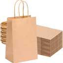 OUTUXED 60pcs 5.25x3.2x8in Small Gift Bags, Brown Paper Bags with Handles Bulk for Gift, Shopping, Birthday, Wedding, Business Party (Kraft) (1 count (Pack of 60))