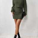 Women's Pullover Sweater Dress Long Lantern Sleeve Turtle Neck Cute Ribbed Knit Bodycon Mini Short Dress 2025 Fall, M