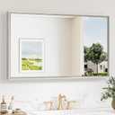 Keonjinn 40 x 24 Inch Brushed Nickel Bathroom Mirrors for Over Sink, Beveled Rectangle Framed Mirrors for Wall, Farmhouse Bathroom Vanity Mirror, Tempered Glass, Square Corner