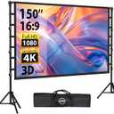 Outdoor Projector Screen with Stand: LEORFI 150 inch Projector Screen Portable, Indoor Projections Screen and Stand, Rear Front Movie Screen 16:9 4K Full HD,Support Height Adjustable for Home Theater