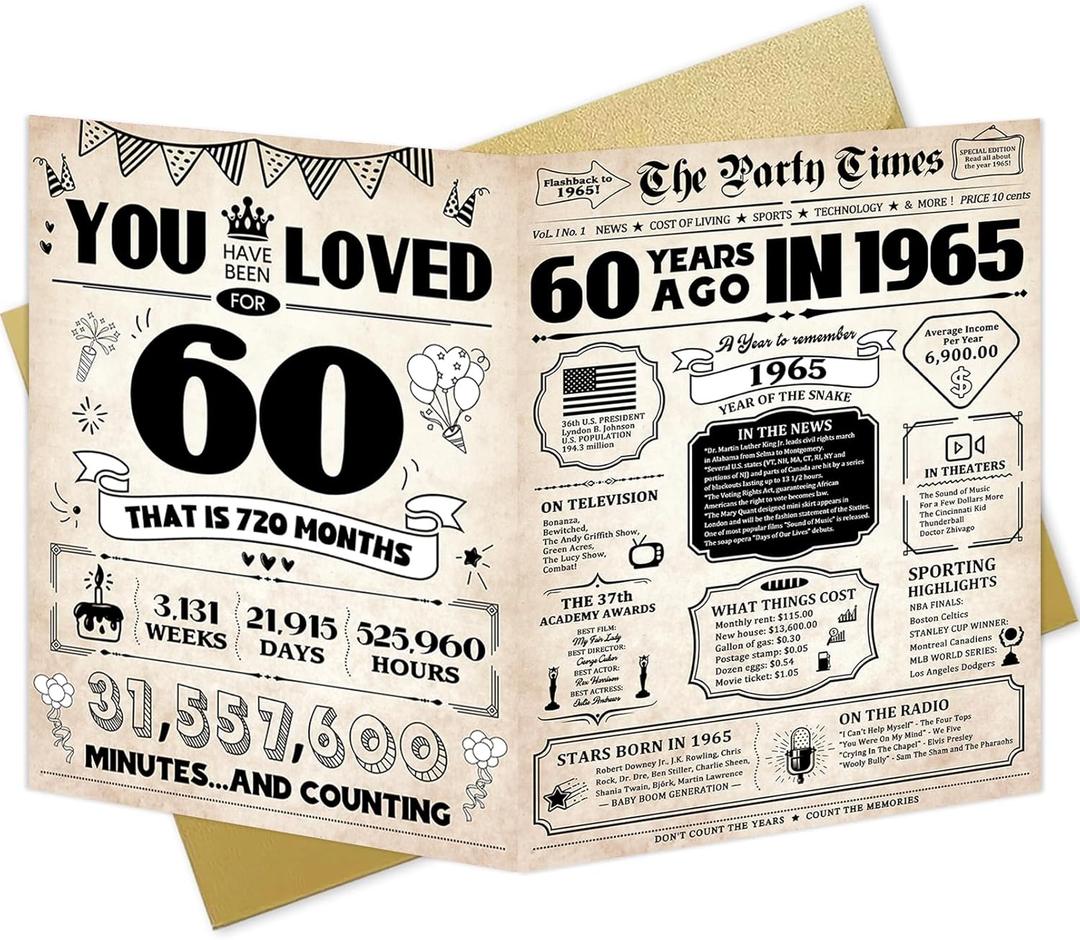 4 x Giant 60th Birthday Gift Cards for Women Man Large sixty Birthday Card Happy 60th Birthday Party Decorations Best 60 Year Old Birthday Gifts Ideas