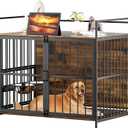 ROOMTEC Furniture Style Large Dog Crate with 360 & Adjustable Raised Feeder for Dogs 2 Stainless Steel Bowls -End Table House Pad, Indoor Use,41" L X 24" W 36" H, Classic Brown