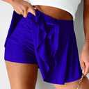 EARKOHA Women's Mini Skort Casual Tennis Skirt High Waisted Flowy Athletic Mini Skirt with Shorts (Blue, XL)